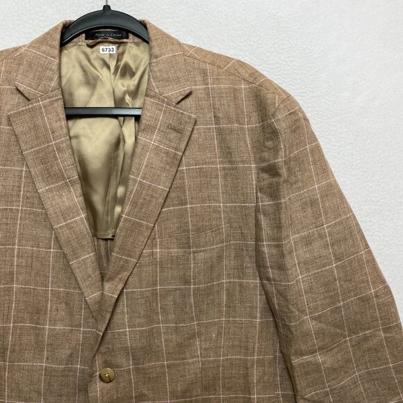 Lauren Ralph Lauren Linen Blazer Mens 44R Tan Purple Plaid Sport Coat Jacket - Picture 2 of 13
